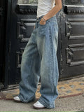 Kylethomasw Blue High Waisted Denim Pants Women Harajuku Y2k Vintage Loose Kpop Straight Leg Jeans Streetwear Hip Hop Casual Trouser