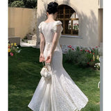 KYLETHOMASW  -  Summer French Style Lace Dress for Women Cap Sleeve Slim Fit Mermaid Long Dress Elegant Waist Cinching Delicate and Feminine New