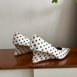 KYLETHOMASW  -  Designer Luxury Wedges Heel Women Mary Jane Shoes Concise Shallow Slip On Shoes Ladies Elegant Pointed Toe Dress Polka Dot Pumps