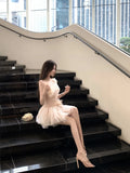 KYLETHOMASW  -  French Sexy Elegant Fashion Mini Evening Dress Women's 3D Flower Tulle Off-shoulder Backless Princess Party Dress High Street
