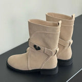 KYLETHOMASW  -  Autumn Retro Chunky Heels Ankle Boots for Women Fashion Belt Buckle Design Cowboy Boot Round Toe Comfortable Woman Shoes