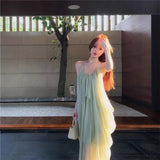KYLETHOMASW  -  Sexy Backless Strapless Long Dress Women's Summer Vacation Green Loose A-Line Skirt Polyester V-Neck Sleeveless Casual Gown