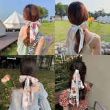 Kylethomasw New Fashion Women Hair Tie Fruit Bow Ribbon Korean Style Satin Pearl Long Ribbon Female Sweet Hair Accessories