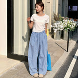 KYLETHOMASW  -  Vintage Plaid Women's Wide Leg Pants Pockets Sping Summer High Waist Casual Straight Loose Trousers Female
