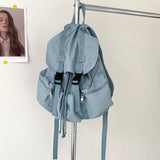 KYLETHOMASW  -  Korean Solid Color Drawsting Backpacks Light Weight Nylon Ruched Shoulder Bags Large Capacity Casual Student Schoolbag Travel