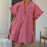 KYLETHOMASW  -  Office Single-Breasted Shirts Elegant Plaid High Waist Shorts With Button Up Shirts 2 Piece Set Street Chic Outfits Summer
