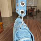 KYLETHOMASW  -  Fashion Rivet ladies Axillary bags Brand design female handbag Light weight blue Denim Women Shoulder Crossbody Bag