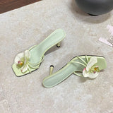 KYLETHOMASW  -  Female Slip On Footwear Square Toe Ladies High Heels Pumps Slides Shoes Luxury Fashion Flower Women Thin Heels Shoes 2025 New