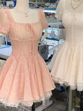 KYLETHOMASW  -  French Sweet Style Lace Puff Sleeve Elegant Dress Women Y2k Cute Bow Design Summer Dress Fashion Female Princess Party Dress New