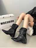 KYLETHOMASW  -  Winter Women Western Cowboy Boots Vintage Pointed Toe Shoes Ladies Thick Heel Short Botas Zapatos De Mujer