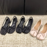 KYLETHOMASW  -  Spring New Wave Dot Satin Shallow Mouth Single Shoes Flat Bottom Ballet Split Toe Shoes Women's Shoes Bow