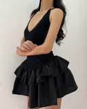 KYLETHOMASW  -  2025 Double Layered Ruffled Edge Hanging Neck Vest Dress Women Summer New Style French Ballet Cake Short Vestidos