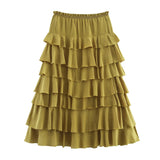 KYLETHOMASW  -  Ruffled Midi Skirt Womens Vintage Flounce Skirt Woman New Fashion Elegant Solid Long Skirts autumn Evening Party Skirts
