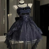 KYLETHOMASW  -  French Style Vintage Puffy Women Dress Lolita Y2k Cute Bow Slim Waist Strap Evening Dress Fashion Elegant Princess Party Outfits