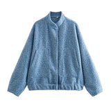 KYLETHOMASW  -  Standing Collar Buttons Women's Jackets Loose Long Sleeve Pockets Coats Solid Color Fold Tops Autumn Casual Outdoors Clothes