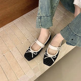 KYLETHOMASW  -  Spring/Autumn Ballet-Style Bow Flat Flats for Women Square Toe Mary Jane Shoes Soft Sole Shallow Comfortable Women Flats 6352