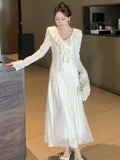 KYLETHOMASW  -  Elegant Party Dresses Woman French Ruffles V-Neck Long Sleeve Princess Mermaid Dress Autumn Spring Chic Vestidos Female Outfits