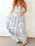 KYLETHOMASW  -  Elegant Sleeveless Hollow Out Pleat Dress Summer New High Waist Backless Evening Dress Sexy Low Cut Halter Floral Printed Dress