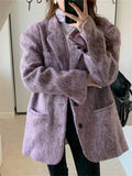 KYLETHOMASW  -   Purple Women Slim-Fit Blazers Winter Woolen Chic Mujer Office Lady High Street Elegant OL Warm New All Match Coats