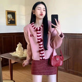 KYLTHOMASW  -  Sweet Hot Girl Suit Women's Winter Woolen Long-sleeved Cardigan Plaid Wrap Hip Skirt Two-piece Set Fashion Female Clothes