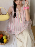 KYLETHOMASW  -  Pink Tank Tops Women Stripes Sweet OL Sleeveless Chic Loose Gentle New Casual 2023 Office Lady Slim Sexy Outwear