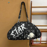 KYLETHOMASW  -  Star Print Bowling Ita Bag Large Capacity Denim Shoulder Bag Clear Window Crossbody Handbag Adjustable Strap Women Casual Bag
