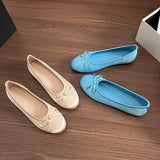 KYLETHOMASW  -  Round Toe French Style Satin Female Sandals Shallow Bow Decoration Soft Insole Ladies Flat Shoes Ballet Shoes Femme Single Shoes