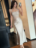 KYLETHOMASW  -  New Solid Satin Patchwork Mesh Pleated Dress Summer Elegant Luxury Neck-mounted Sexy Dress Women Korean Bodycon Party Dress