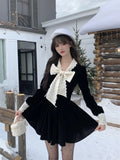 KYLETHOMASW  -  French Retro Elegant Fairy Mini Party Evening Dress Female Black Lace Velvet Princess Dress Sweet New Design Autumn Clothing