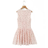 KYLETHOMASW  -  French Elegant Pink Floral Lace Embroidery V-neck Cotton Sleeveless Dress For Women Slim Fit Mini Party Dresses Vestido