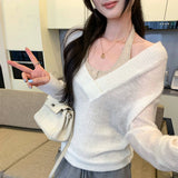 KYLETHOMASW  -  Casual Fashion Fake Two Piece Halter Long Sleeve All Match Temperament Knitted Pullovers