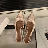KYLETHOMASW  -  Bowktie pointed toe women slingbacks low thin heel dress shoes
