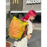 Kylethomasw Pu Leather Student Backpack Hamburger Kawaii Backpack High Capacity Cute Retro Women Bag School College Students