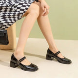 KYLETHOMASW  -  French Mary Jane High Heels Retro Mid Heel JK Single Shoes Fairy Style Fashionable High Heels round Toe PU Leather Summer Shoes