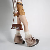 KYLETHOMASW  -  Winter Furry Lace Up Women Snow Boots Concise Height Increase Shoes Female Thick Sole Warm Cotton Short Booties Zapatos De Muje