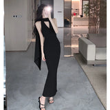 KIylethomasw Summer New Ladies Elegant Chic Strapless Sleeveless Bodycon Long Dresses Slim Women Split Backless Package Hip Dress Vestidos