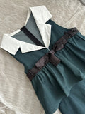 Kylethomasw French Elegance Green Denim Dress Thin Party Prom A-Line Dress Sleeveless Kpop Bow Corset Dress 2000s Aesthetic Sweet Streetwear