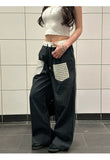 KYLETHOMASW  -  American Retro Plaid Patchwork Pocket Casual Pants Women Summer Loose Versatile Straight Leg Wide Leg Pants Lazy Style Long Pant