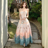 KYLETHOMASW  -  holiday print floral vintage beach long dress women summer sleeveless Spaghetti Strap backless dress elegant evening party dress