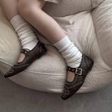 KYLETHOMASW  -  Retro Rivet Mary Jane Shoes Women Fashion Belt Buckle Round Toe Ballet Flats Comfortable Soft Sole Flat Shoes Zapatos De Mujer