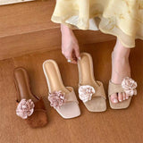 KYLETHOMASW  -  Flower Women Slippers Square Toe Flats Sandals Casual Shoes Summer 2025 Elegant Dress Shoes Slingback Slides Mujer Flip Flops