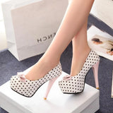 KYLETHOMASW  -  Spring Autumn New Women's Pumps Sweet Bow Polka Dot High-Heeled Single Shoes Round Toe Thin Heels Plus Size Women Shoes 슬리퍼