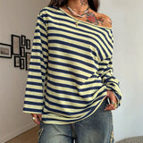 KYLETHOMASW  -  New Fashionable Asymmetric Shoulder Bared Casual Top for Women Spring Autumn Comfortable Loose Polyester Knitted T-Shirt