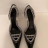 KYLETHOMASW  -  Red White Two-Tone Pointed Toe Slingback Heels Intricate Braided Trim Stiletto Heel Hollow Design Elegant Footwear for Lady
