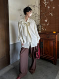 KYLETHOMASW  -  Elegant Beige Blouse Women Chic Bow Tie Long Sleeve Shirt Female Oversized Office Ladies Fashion Vintage Spring Clothes