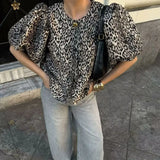 KYLETHOMASW  -  spring and summer new women's clothing fashion casual one-button bubble sleeve shirt casual short top women