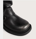 KYLETHOMASW  -  Vintage Soft Leather Belt Strap Buckle Mid-Calf Women Motorcycle Boots Fashion Thick High heels Autumn Winter Knight Booties