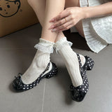 KYLETHOMASW  -  Sweet Style Polka Dot Bow Thick Heel Shallow Mouth Single Shoes Spring New High-heeled Mary Jane Shoes with Single Strap