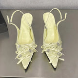 Kylethomasw Designer Pointed Toe Thin High Heels Ladies Butterfly-knot Elegant Slingback Sandals Female Party Dress Shoes Women Pumps