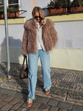 KYLETHOMASW  -  Brown Soft Fuzzy Fur Oversized Cardigan Lapel Collar Warmth Locking 2025 Winter Street Fashion Coat Women Party Luxe Lady Coat